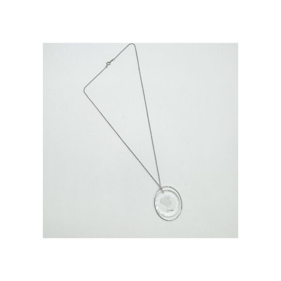 Vtg Crystal Glass Intaglio Cameo Lady Pendant Hallmark Cards Inc Rope Necklace - Picture 7 of 13